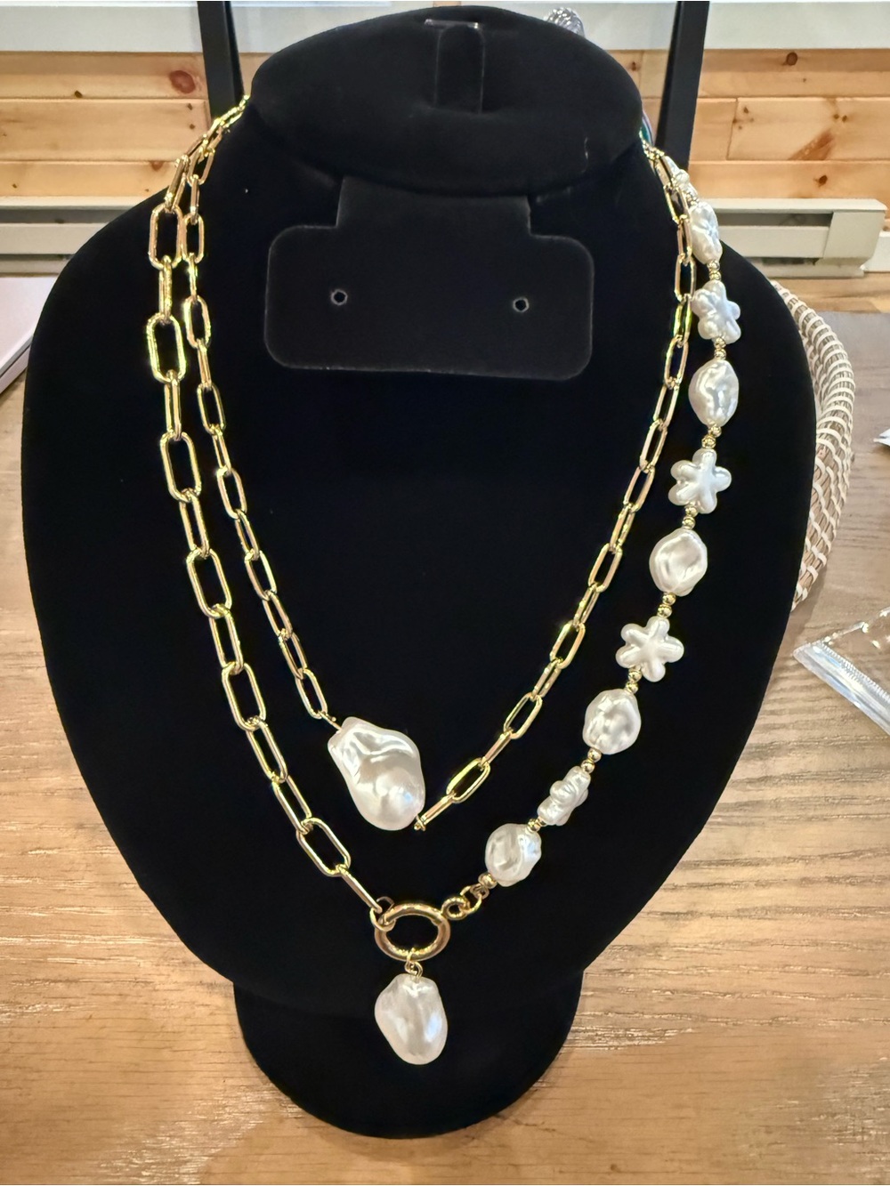 Gold Chain and Baroque Pearl Layered Necklace